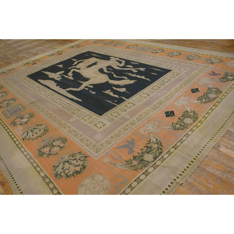 1890s Black Depicting Centaury Antique Bessarabian Rug 11'6"X14' Flatweave Carpe