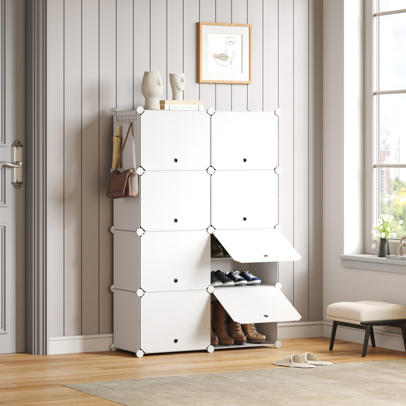 32 Pair Stackable Shoe Storage Cabinet, White