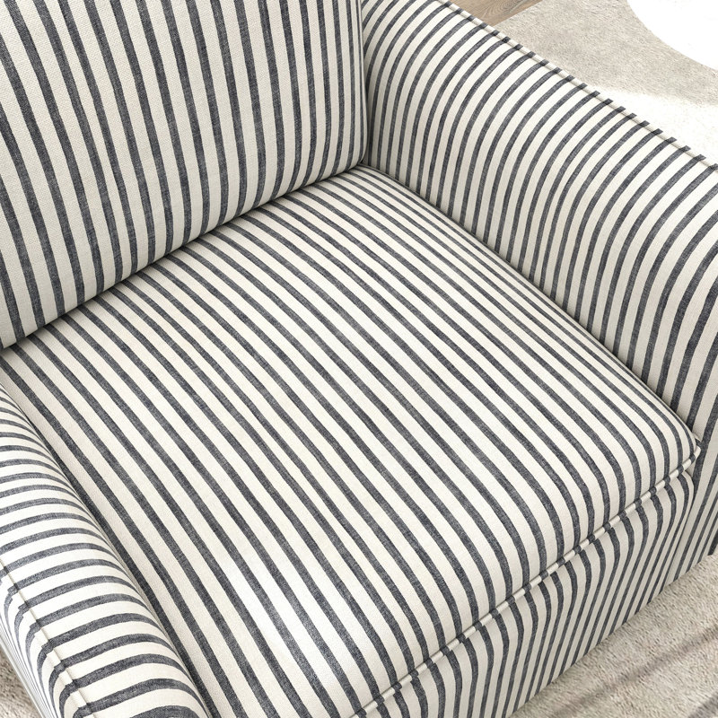 Kandyn 29.7" W Modern Soft Stripe Upholstered Swivel Barrel Chair with Removable Cushion, Blue Polyester