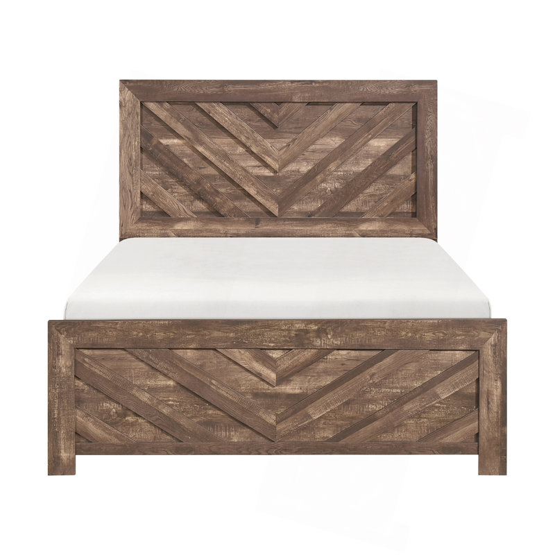 Mobilier de chambre à coucher en bois rustique contemporain, Lit double, Brun rustique