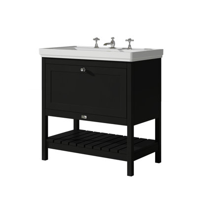 Bayswater Hartleigh 800mm Matt Black 1 Drawer Floor Standing Cabinet With 3 Tap Hole Fireclay Basin