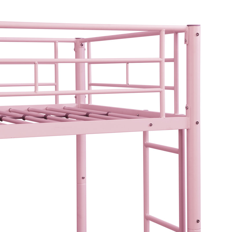 Lit superposé en métal rose simple au-dessus de - Produit moderne pour économiser de l'espace dans la chambre à coucher, construction en acier pour la longévité, environnement silencieux et silencieux, roulement de grande capacité, escalier sécuritaire inclus, assemblage facile avec