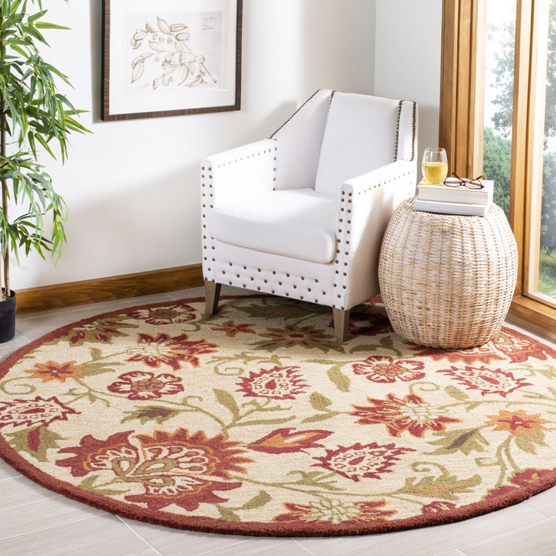 Emrick Blossom Hand Hooked Wool Floral Rug, Round 8'