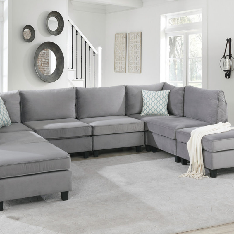 Canapé modulaire en velours 8 pièces