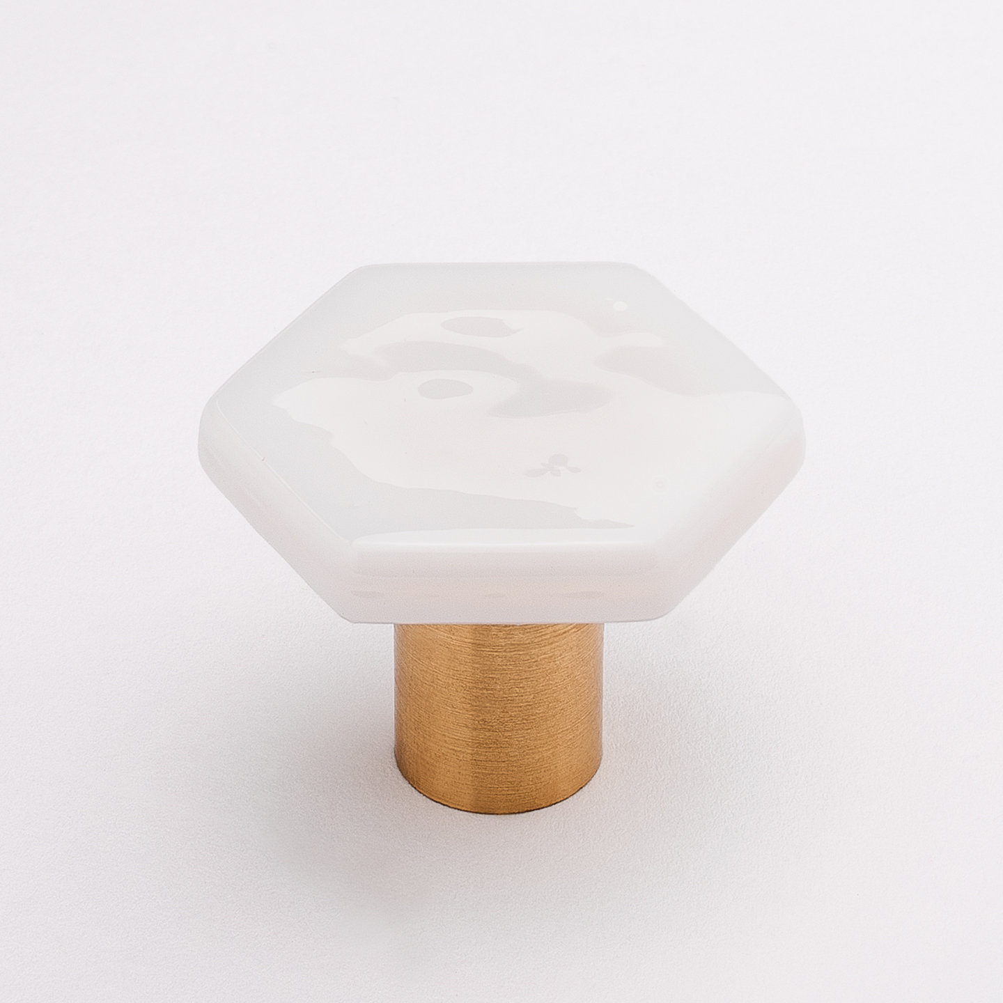 Geometric Bar Cabinet Knob, Iridized White Glass, Satin Brass