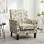 Fauteuil à motifs en mélange de polyester, structure en bois de bouleau massif avec pieds fuselés bruns, chaise d'appoint rembourrée de mousse avec garniture pour le bureau du salon