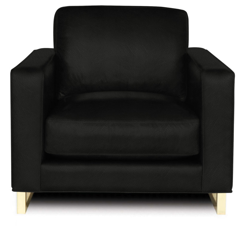 Penelope Leather Armchair, Onyx (Dreamer), Satin Brass