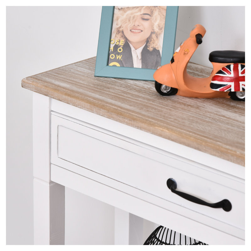 Console en bois blanc antique avec tiroir et tablette ouverte pour le vestibule