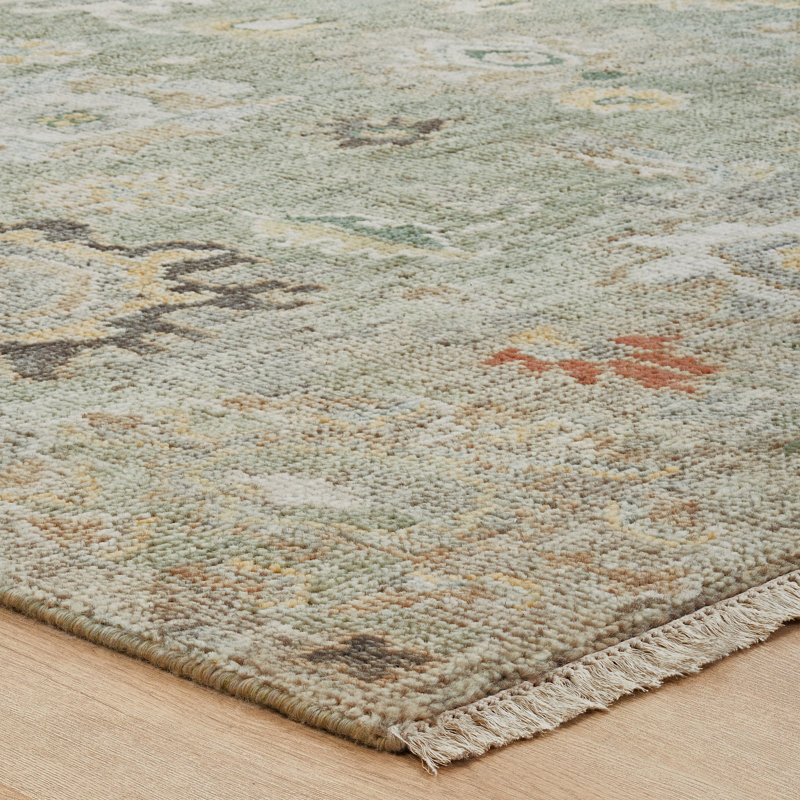 Amaris Sage Whisper Hand-Knotted Wool Area Rug, Rectangle 9' x 12'
