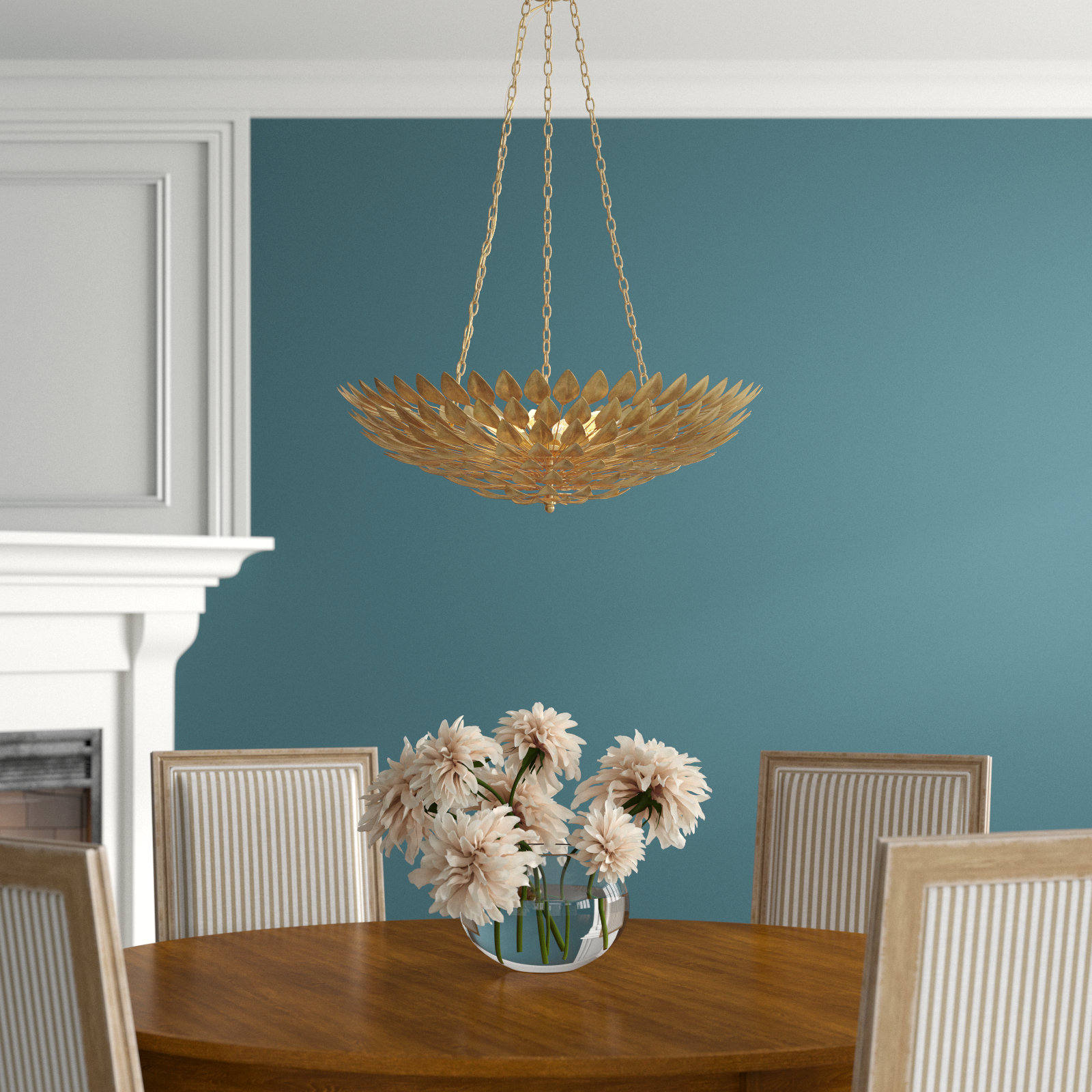 Dimmable Wrought Iron 6-Light Pendant, Antique Gold