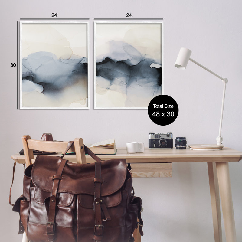Mysterious Abstract Obscure Watercolor 2 Piece White Framed Giclee Art Set by Kippi Leonard, 30" H x 24" W