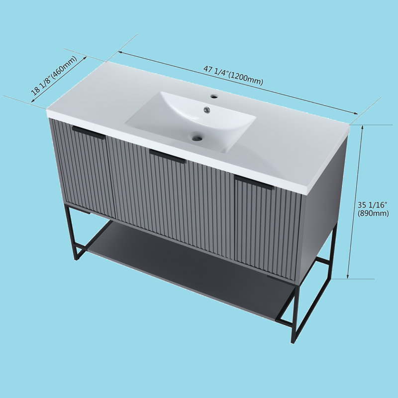 Meuble-lavabo sur pied simple 47,2 po avec plateau en résine, Gris, Noir mat