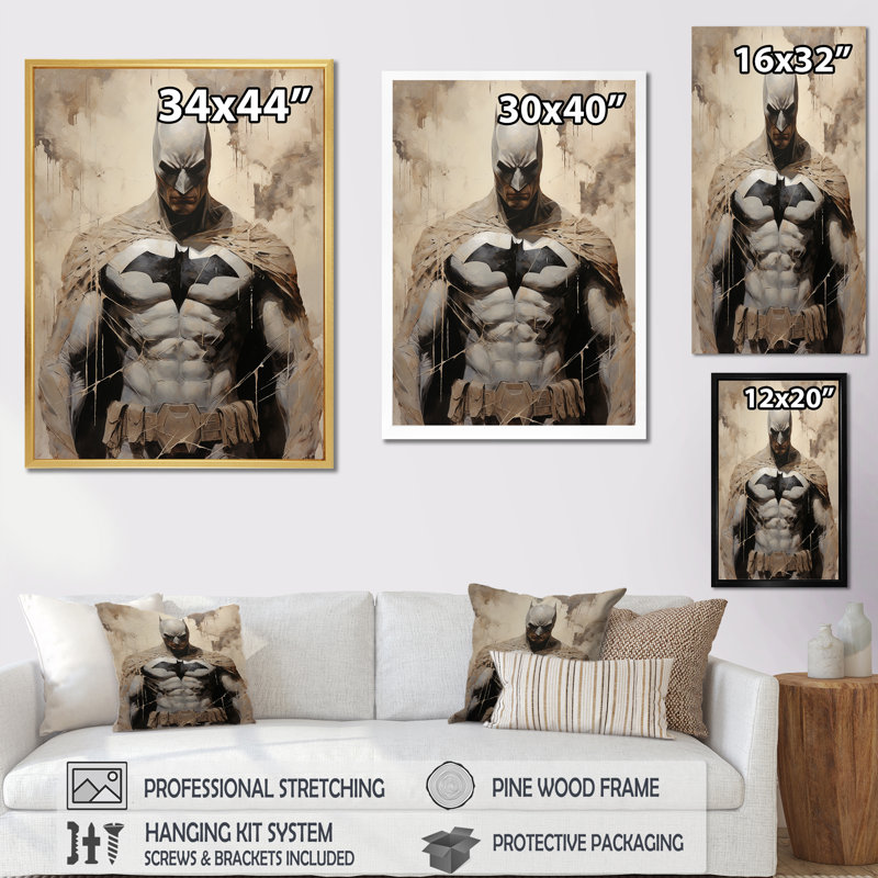 «Darkness Superheros I», reproduction d'art sur toile, Cadre flottant doré, H 40 po x l 30 po x P 1,5 po