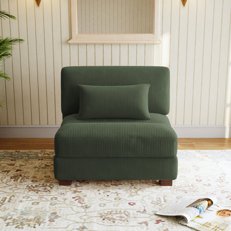 Chaise rembourrée sans accoudoirs en velours côtelé vert Maelina, Vert