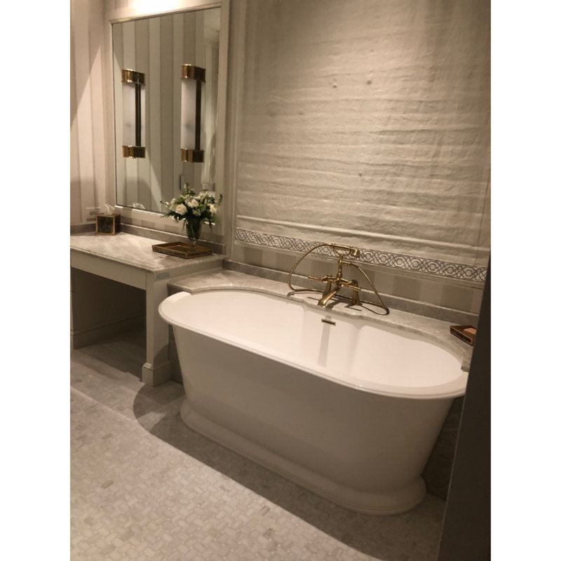 Chateau 66'' L Freestanding Soaking Bathtub, Glossy White, Satin Brass