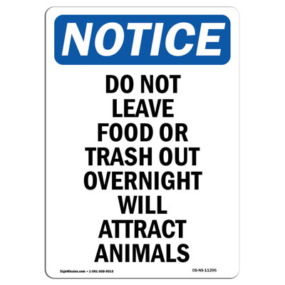 Osha Notice - Do Not Leave Food or Trash Out Sign