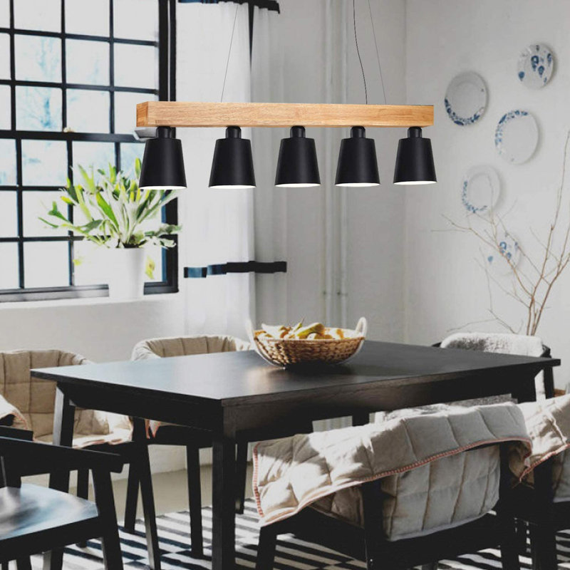Daschel 5-Bulb Kitchen Island Cone Pendant Light, Black