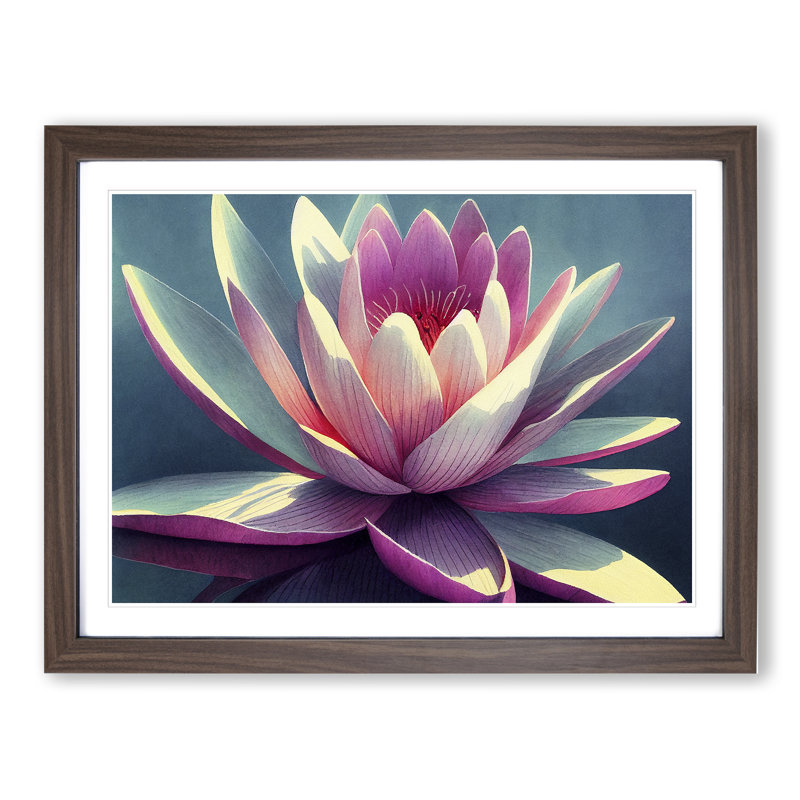 Flashy Water Lily Flower - Single Picture Frame Painting, Walnut, 25cm H x 34cm W x 2cm D