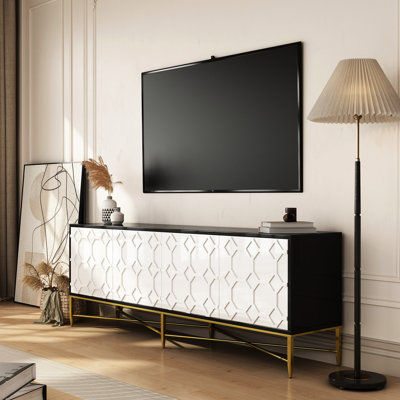 Armoire moderne en noir et blanc, quatre portes pour le rangement du linge de lit, repose-pieds réglables et table basse contemporaine, décorations de table spacieuses, tiroirs de rangement pratiques