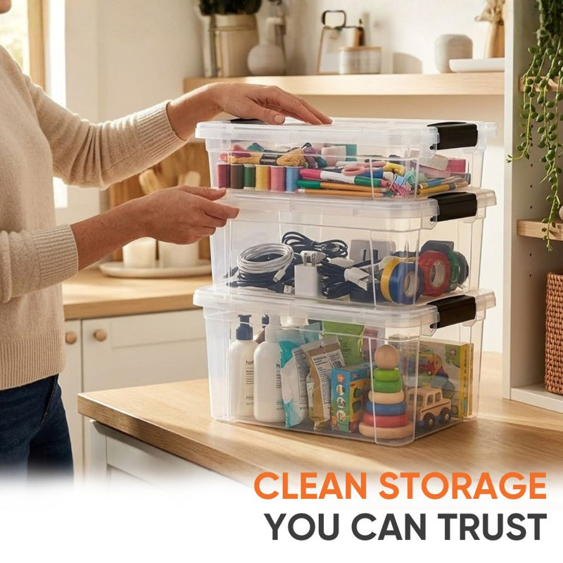 Boîte de rangement transparente de 4,5 litres avec couvercle, boîte de rangement en plastique pour la maison, ensemble de 1