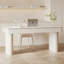 Bureau blanc rectangulaire en pierre frittée, 2 tiroirs-933741212