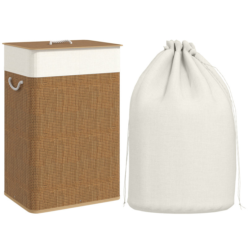 HOMCOM Bamboo Laundry Basket with Lid Laundry Hamper 72L Brown