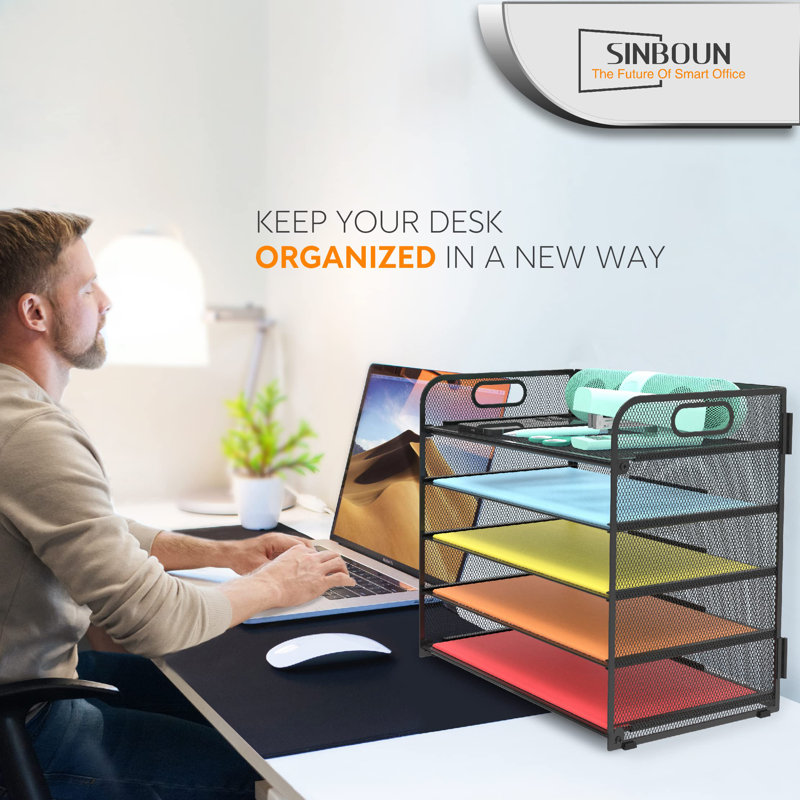 Black Metal 5-Tier Letter Tray Paper Organizer with Handles