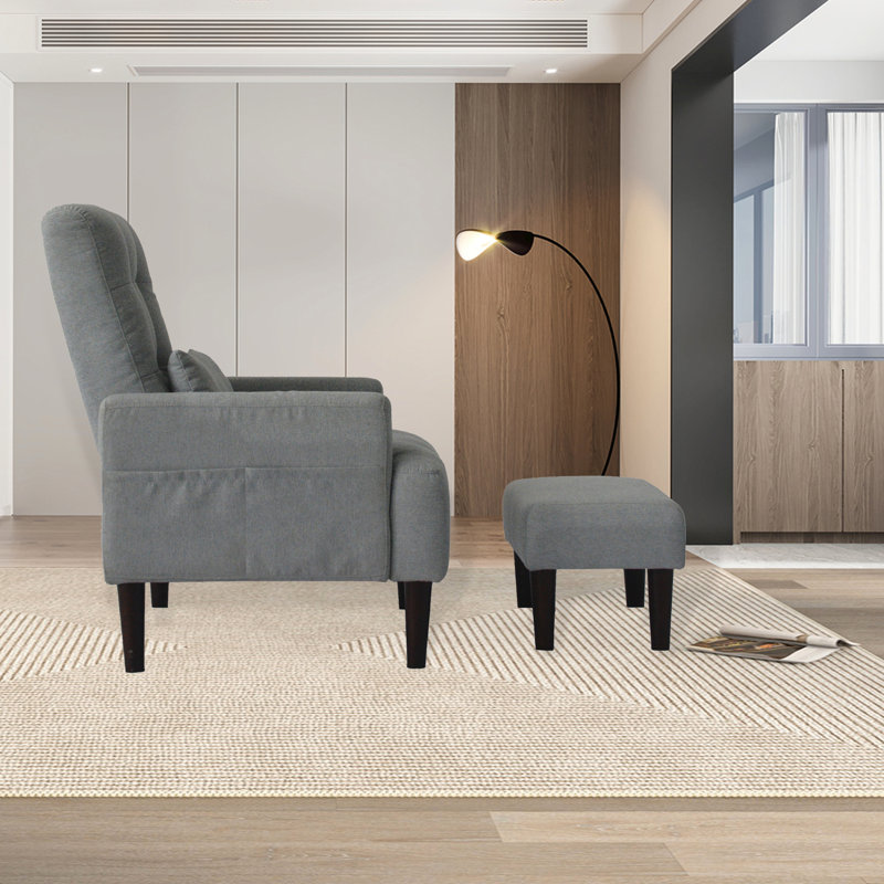 Chaise de loisirs moderne avec rembourrage en mousse et rangement inclinable réglable en tissu gris