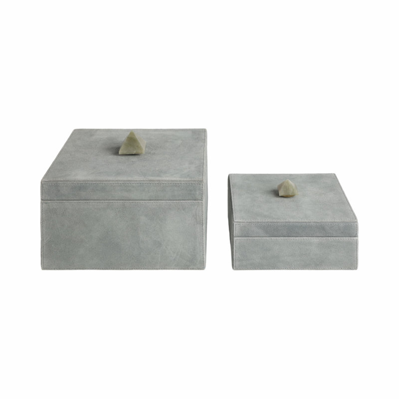 Sagebrook Home 2-Pieces Harcourt Suede Boxes With Stone Knob, Blue