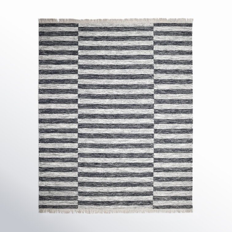Reva Striped Handwoven Area Rug in Black/Gray