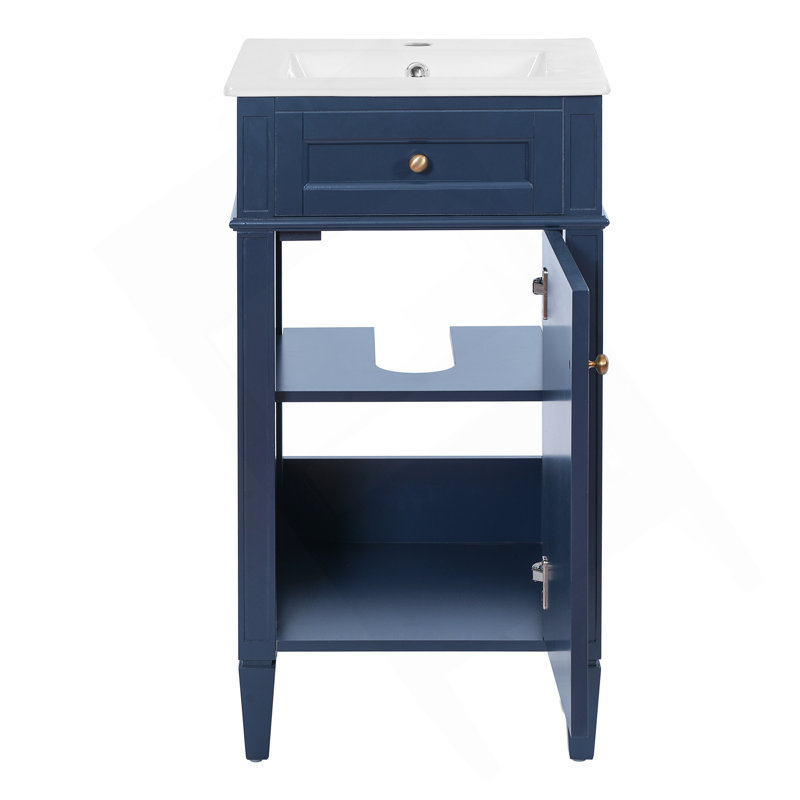 Ensemble de meuble-lavabo simple 18 po avec lavabo en céramique, ensemble de meuble-lavabo autoportant avec porte à fermeture douce, tablette réglable, style français, pieds, bleu