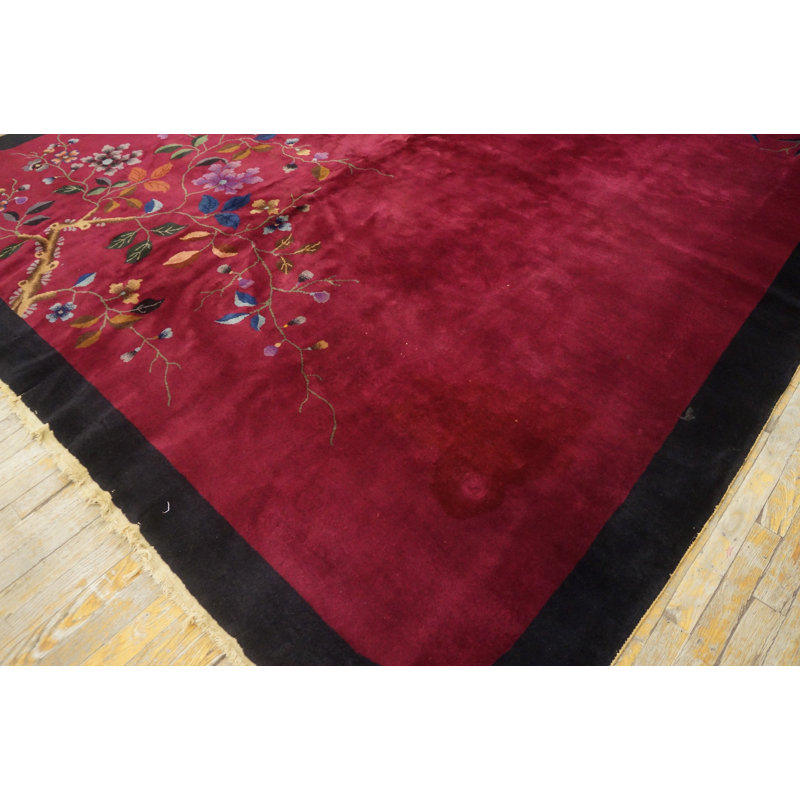 Solid Open Deep Red Maroon Color Field Antique Chinese Art Deco Rug