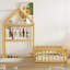 Lit de plancher en bois avec rampes de clôture et tête de lit amovible en forme de maison, lit simple avec support pour enfants, structure de maison de jeu de style Montessori pour enfants pour filles, naturel-29099152-29099153