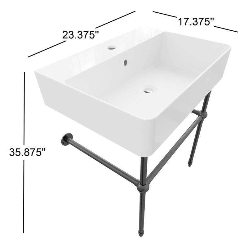 Lavabo de salle de bain console rectangulaire avec trop-plein Nuo 2, Blanc / bronze antique