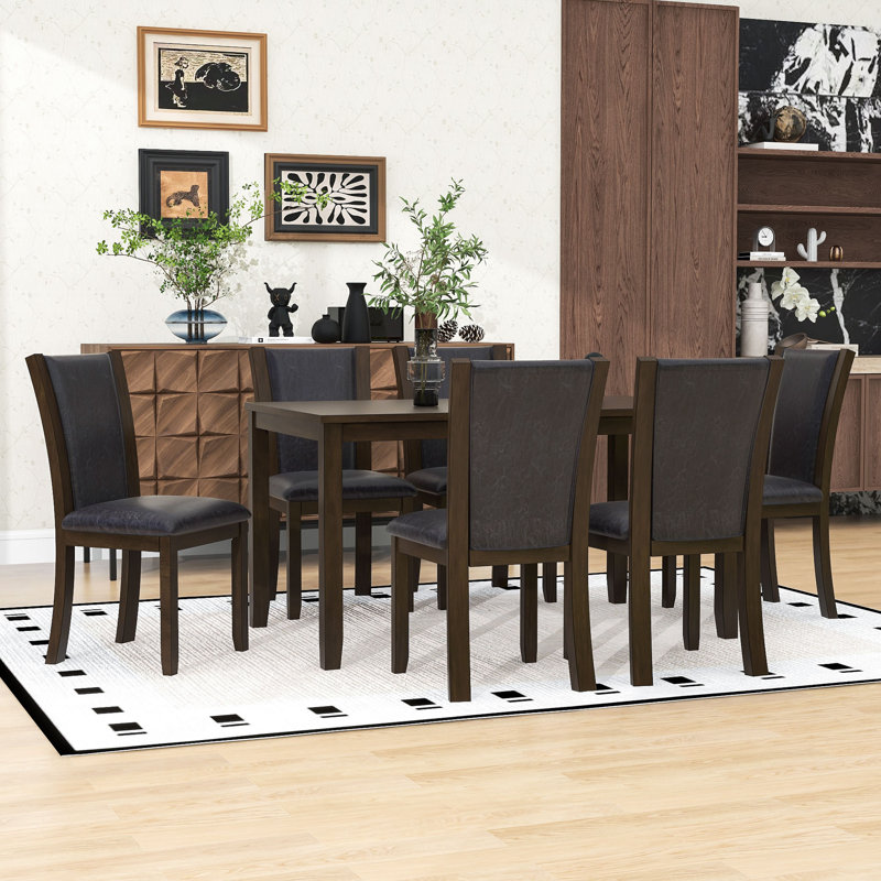 7-Piece Dining Table Set with 6 Upholstered Chairs