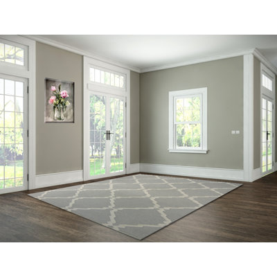 Tapis décoratif en laine brun/gris tissé à la main à motif géométrique Buster