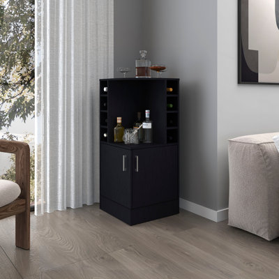 Toyei Corner Bar Cabinet with Bottle Rack, Open Shelves, and Hidden Storage