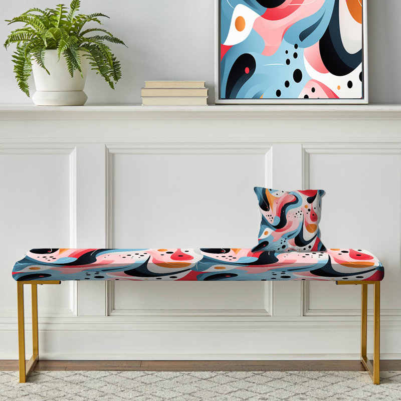 Pink And Blue 1950S Trendy Patterns - Geometric Upholstered Gold Bench