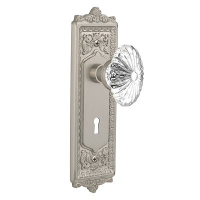 Crystal Fluted Oval Interior Mortise Door Knob with Egg & Dart Long Plate