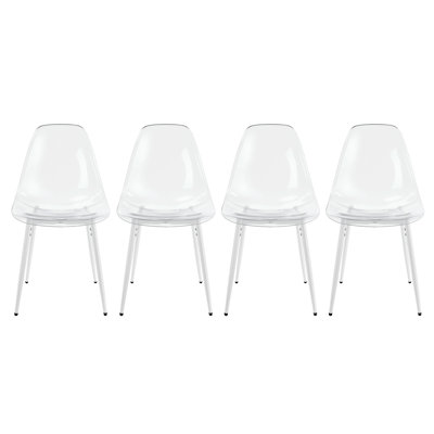 Plastic Dining Chair With Metal Legs Armless Side Chairs Set of 4