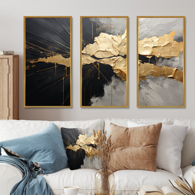 «Black and Gold Abstract Meditation I», ensemble d'art mural abstrait