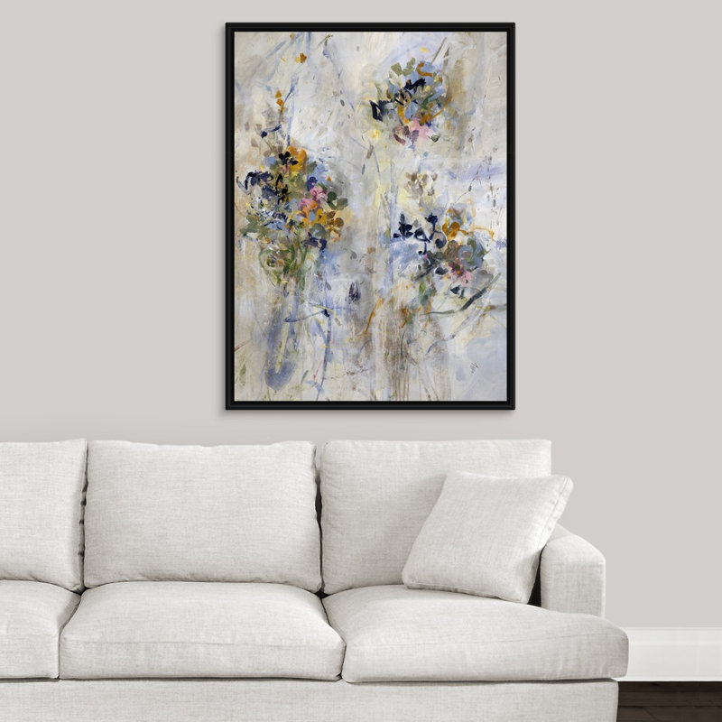« blended pétales ii », peinture sur toile, H 41,7 po x l 31,7 po x P 1,75 po, Cadre flottant noir