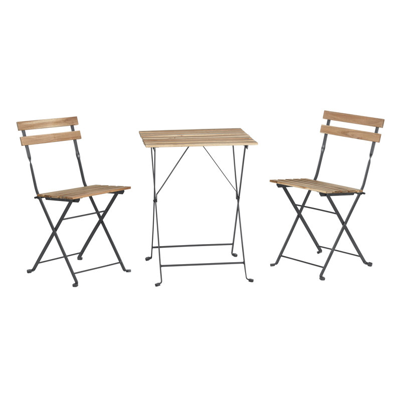 Tomiye Folding Patio Bistro Set – 3-Piece Acacia Wood and Steel Café Table and Chairs for Porch, Deck, Garden, or Balcony Furniture by Lavish Home