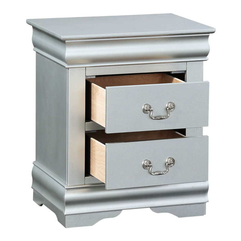 Chambre à coucher 2 Table de chevet platine - Bois massif, attrait décoratif pour 2 tiroirs, bois
