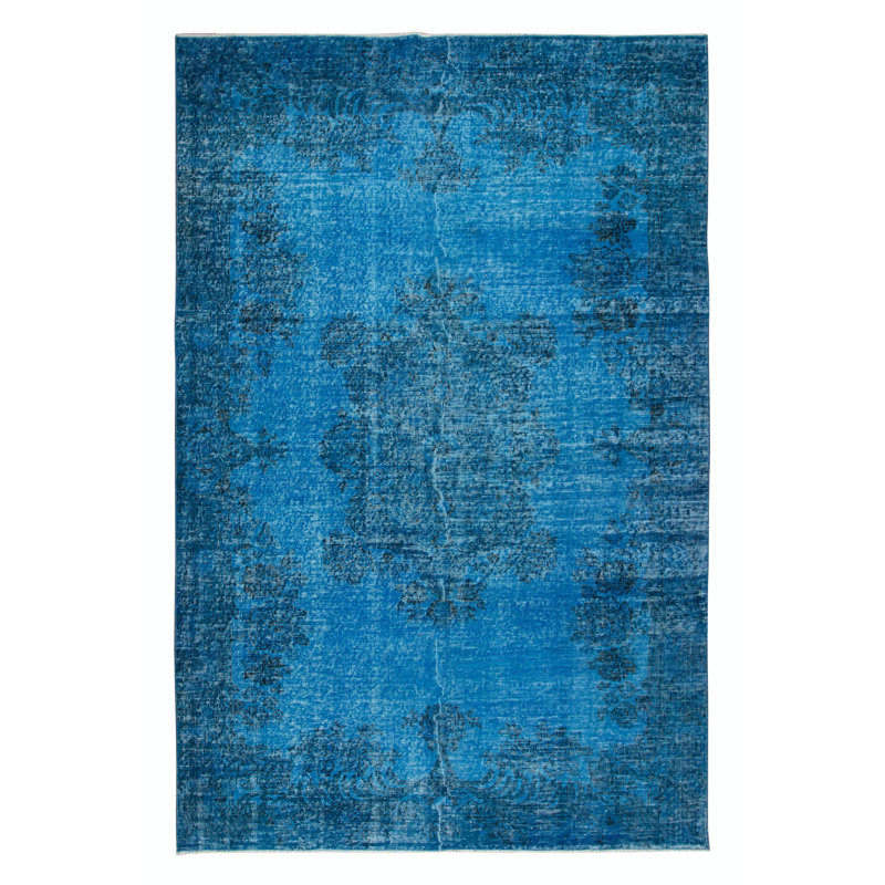 Tapis turc bleu fait à la main 6 x 9 pi pour salon, entrée, chambre à coucher, salle à manger et chambre d'enfant
