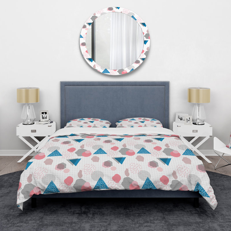 Ensemble de housse de couette en microfibre bleu / rose / gris Preethika, Housse de couette simple + 1 taie décorative stan