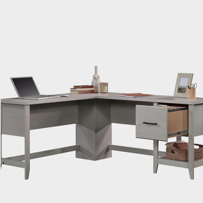 Transitional L-Shaped Desk with File Drawer, White finish