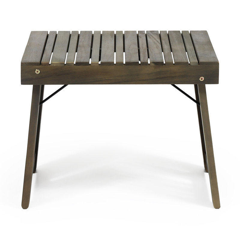 Table d'appoint pliable en bois gris avec lattes glamour, l 21,27 po x P 13,48 po x P 15,97 po