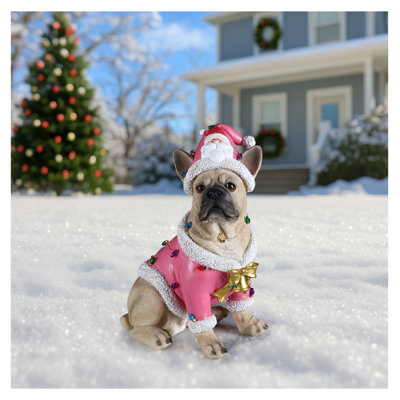 Christmas Dog Statue - Golden Retriever with Pink Santa Hat - Holiday Decor for Home & Garden - Festive Xmas Gift for Dog Lovers - Outdoor Yard Decoration Brown