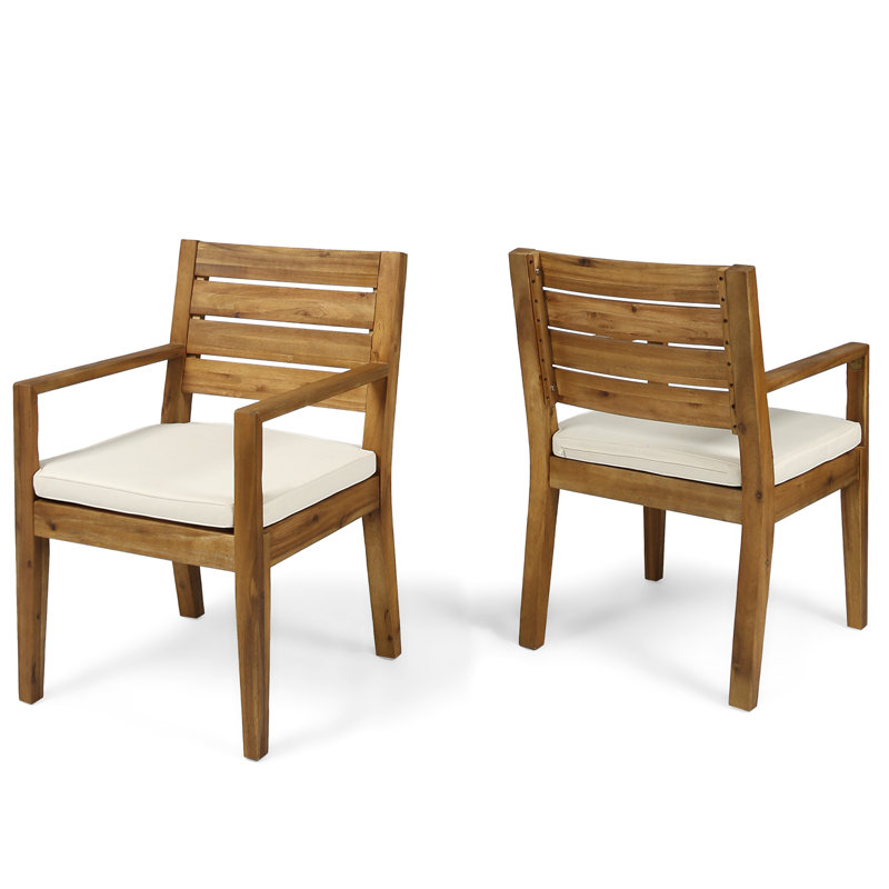 Stylish Wood Chairs With Beige Cushions And Water- Finish 2Pcs Seating - Cushion, Stunning